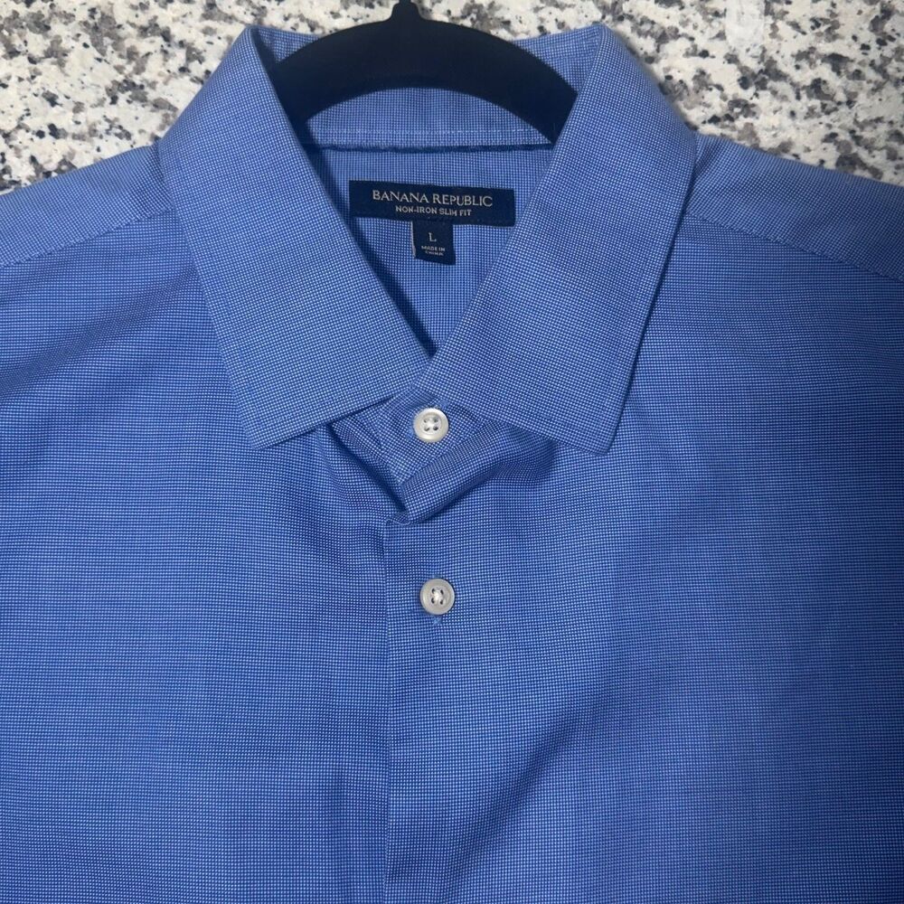 Banana Republic Blue Dress Shirt Mens Large L 100% cotton Slim Fit Button Up